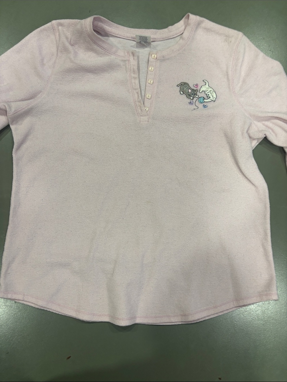 croft & barrow Pale Pink Henley Sweatshirt with Cat Embroidery